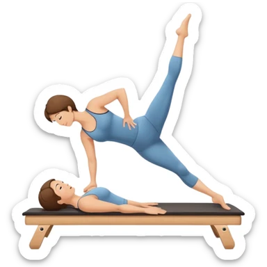 Pretty, sexy, mature, slightly curvy white Woman with short brown hair doing Pilates exercises  sticker
