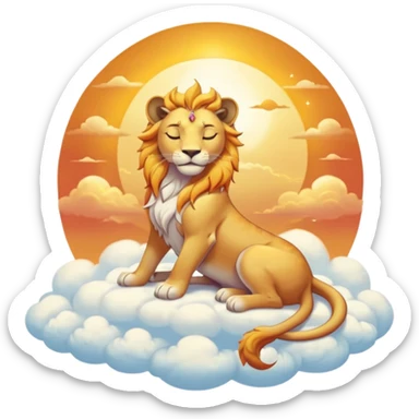 Sun-kissed Sunset-Gradient Celestial Flaring Warm Hot Feminine Beautiful Elegant Pretty Sun-Pyroar-Solgaleo-Goddess-Lioness with closed relaxed eyes and symmetry and sitting on a cloud pastel divine dress beauty   sticker