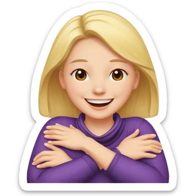 Person laughing with arms crossed around her neck  sticker