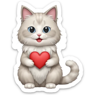 Full body ragdoll Cat holding a heart and mouth open, blushing sticker