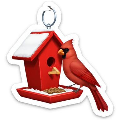 cardinal at bird feeder snowy sticker
