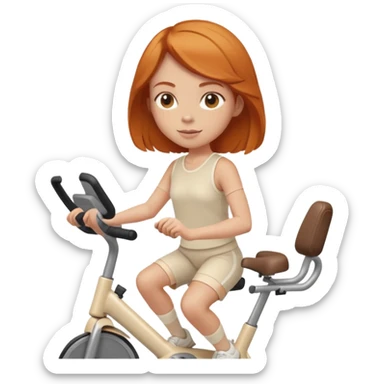 Ginger girl shoulder length haircut riding stationary bike cream outfit sticker