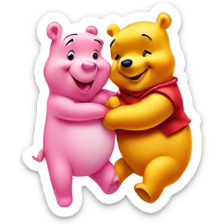 Winnie the Pooh and Piglet with sparkles in a pink heart sticker