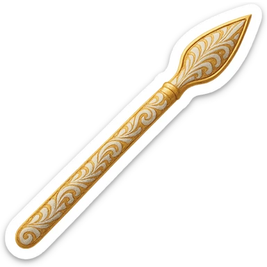 Recolor this weapon to a plated gold color with ornate engravings inlaid with silver. The gold should be rich and metallic, and the engravings should have a bright, reflective silver finish. Transparent background. sticker