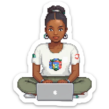 black woman coding at a laptop sticker