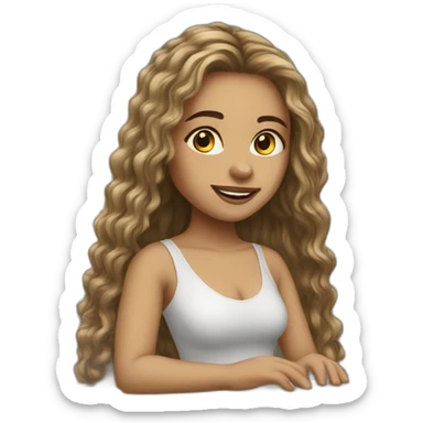 light skin girl long hairs with laptop sticker