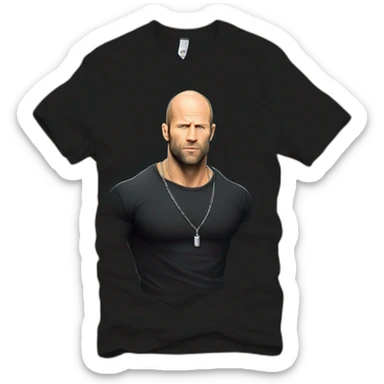 Jason Statham wearing men silver chain on a black tshirt,styled,cool,side angle sticker