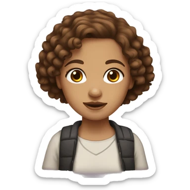 girl with light skin brown eyes and dark brown curly hair with beagle  sticker