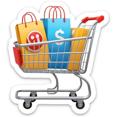 Digital shopping cart filled with online products, clean minimal UI design, smooth motion graphics animation, floating icons, modern style, dark background, cinematic lighting, seamless loop. sticker