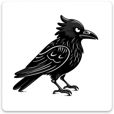 Cyber crow, monochrome, futuristic, digital, glowing eyes, simple lines, cyberpunk, high-tech, robotic, sleek design, abstract, electric, glowing circuits, mechanical wings, futuristic beak, glowing feathers, cybernetic enhancements, digital aura, neon glow, tech-inspired, vibrant cyber crow. sticker