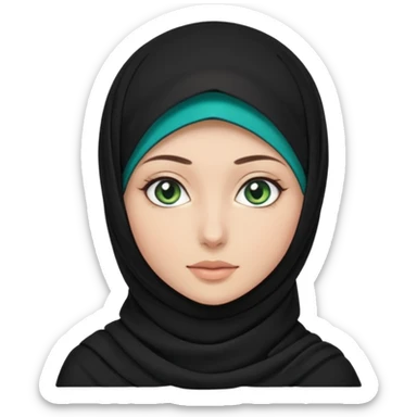 a girl wearing a black hijab and has green and blue eyes with another model of a hijab like a hijab but it's showing the neck Its neckfree sticker