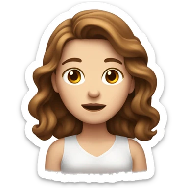 white girl with brown wavy hair shrugging sticker