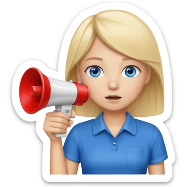 blue eyes blonde girl with megaphone saying timeout sticker
