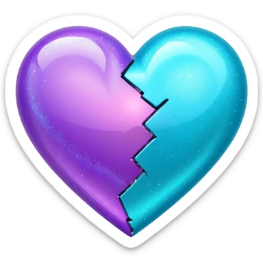 glitter cian and purple broken heart sticker