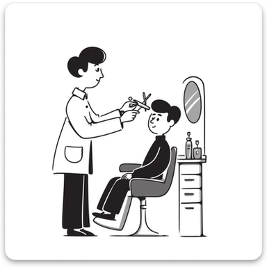a soldier man getting a haircut, hand drawn doodle style sticker
