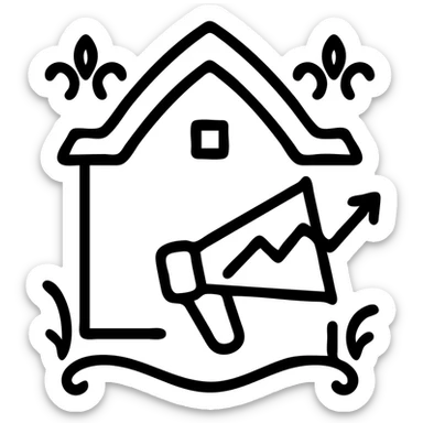 Ícono de real estate que refleje que tenemos un Marketing de lujo con Ejecución impecable, ya que las propiedades de nuestros clientes no solo se publican, sino que se les hace promoción activamente. Nuestro equipo especializado es experto en vender propiedades como lo hacen las marcas de lujo: con estrategia, estética y storytelling. sticker