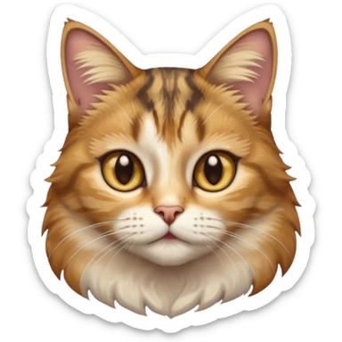 full body anxious looking colourful light calico tabby cat with hazel eyes  and half of face in brown tabby sticker