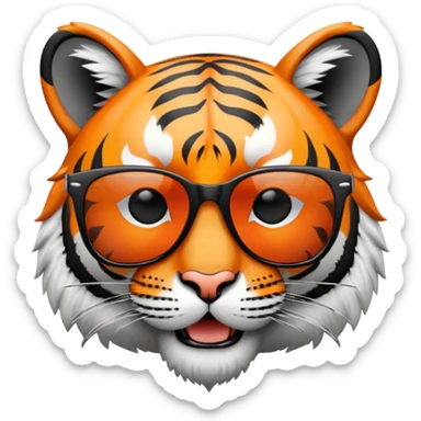 tiger face with wayfarer sunglasses black lens, cool expression sticker