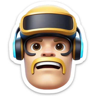 Clash of Clans aesthetic: Cinematic Playful PlayStation VR Headset Portrait Emoji, rendered in a 3D vector-style similar to standard emojis with minimal shading and bold, simplified shapes. A compact, distinct form with signature details, softly glowing with a cutting-edge console technology charm. Simplified yet unmistakably iconic, highly detailed and consistent, glowing with a soft radiance and high shine. Stylized with a touch of technological advancement and a soft glowing outline, capturing the essence of a beloved gaming relic with a friendly, playful manner! sticker