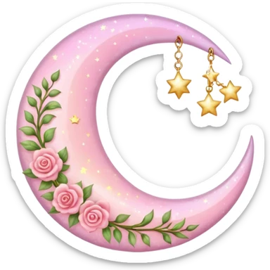 Rosy shiny glossy sparkly romantic pastel crescent damask moon sticker