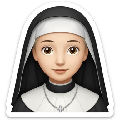 A light-skinned woman with brown eyes and a calm smile, wearing a black and white nun’s habit. sticker
