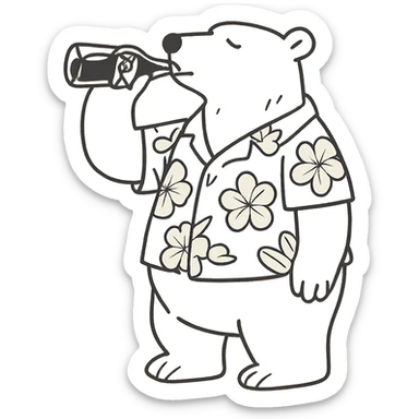 hand-drawn outline style polar bear in a Hawaiian shirt drinking Coca Cola sticker