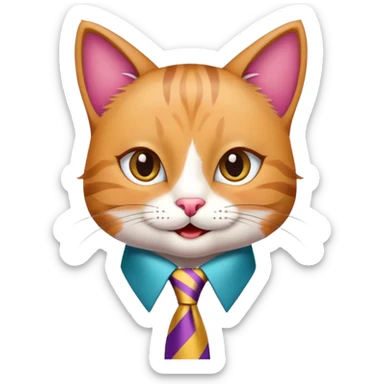happy girl cat with eyelashes wearing a colorful necktie, cheerful expression sticker