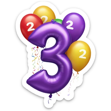 The number 222 with lots of balloons and celebrations sticker