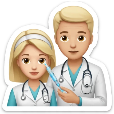 Doctor give nurse an injection  sticker