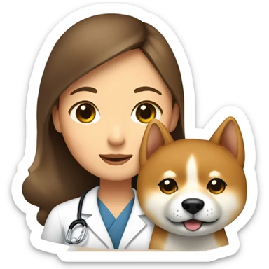 Shiba - inu cuddles pediatrician woman with medium long  brown hair  sticker