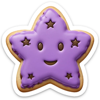 realistic pastel purple cookie with a soft, crumbly texture, fine surface cracks, matte baked finish, star-shaped jam cutout revealing glossy dark berry filling no face  sticker