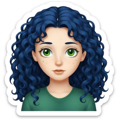 Girl with long  curly dark blue hair, green eyes, and very fair skin. sticker