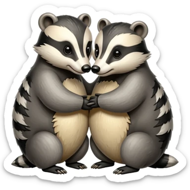 Two badgers hugging for comfort sticker