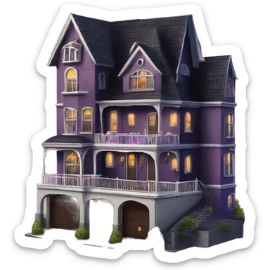 Dark dank 8 story Haunted Barbie manor hotel with attached garage  sticker