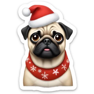 Pug wearing Christmas clothes sticker