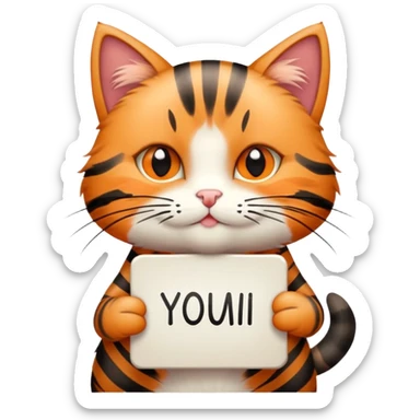 A tabby Cat holding sign that says (Yumi loves you Mother) sticker