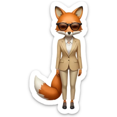 serious anthropomorphised female fox in stylish outfit with sunglasses, back facing the viewer, head down, extremely sad and dejected posture and expression, full-body view sticker