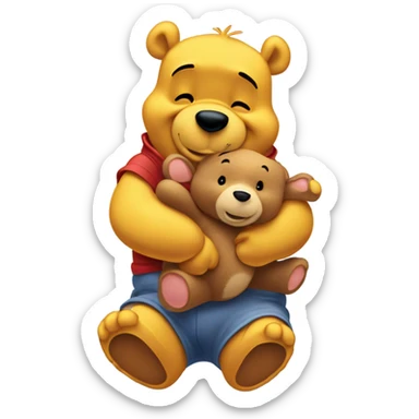 winnie the pooh hugging his teddy bear sticker