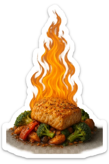 fiamma su cibo, metabolismo iperrealistico sticker