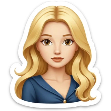 Beautiful blonde Western female fashion model with flowing golden hair, elegant features, stylish outfit sticker