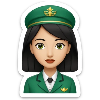 Lady hotel butler with green uniform black hair and just a lite bit brown skin and Arabic face sticker