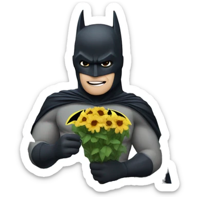 batman in a city eating flowers sticker