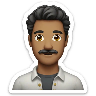 Man in his 20s with soft mulet and moustache sticker
