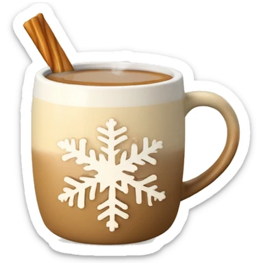 mugs with a hot drink decorated with snowflakes or a striped caramel stick. Steam rises from the mug in the shape of hearts. The color of the mug is warm beige sticker
