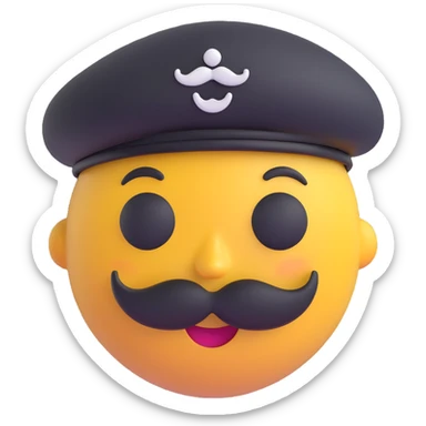 smiley face with beret and mustache, 3D emoji style, no background, for a French memecoin Discord server French Cabal sticker