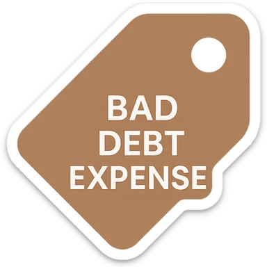 brown price tag icon with 'bad debt expense' written in white text, simple and professional sticker