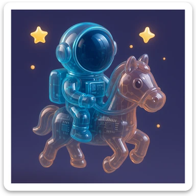 astronaut on horseback with stars in background sticker