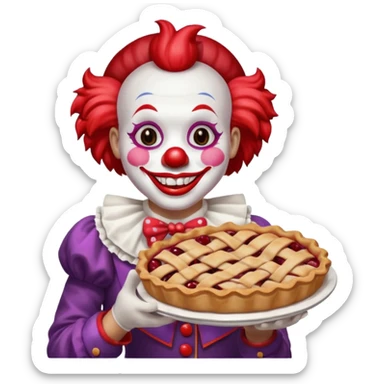 a clown with a cherry pie sticker