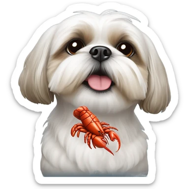 Shih tzu with a lobster toy sticker