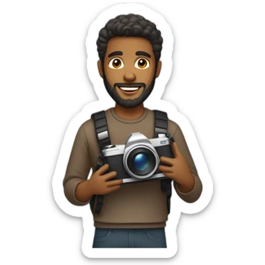 Brown skinned guy with beard holding a photo camera sticker